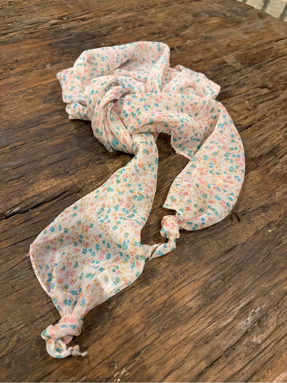 Chiffon floral neckerchief/hat scarf/hair tie/scarf - lt pink/blue/yellow